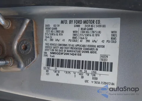 2019 Ford Transit Connect Xlt from USA, damaged, VIN NM0GE9F20K1424155